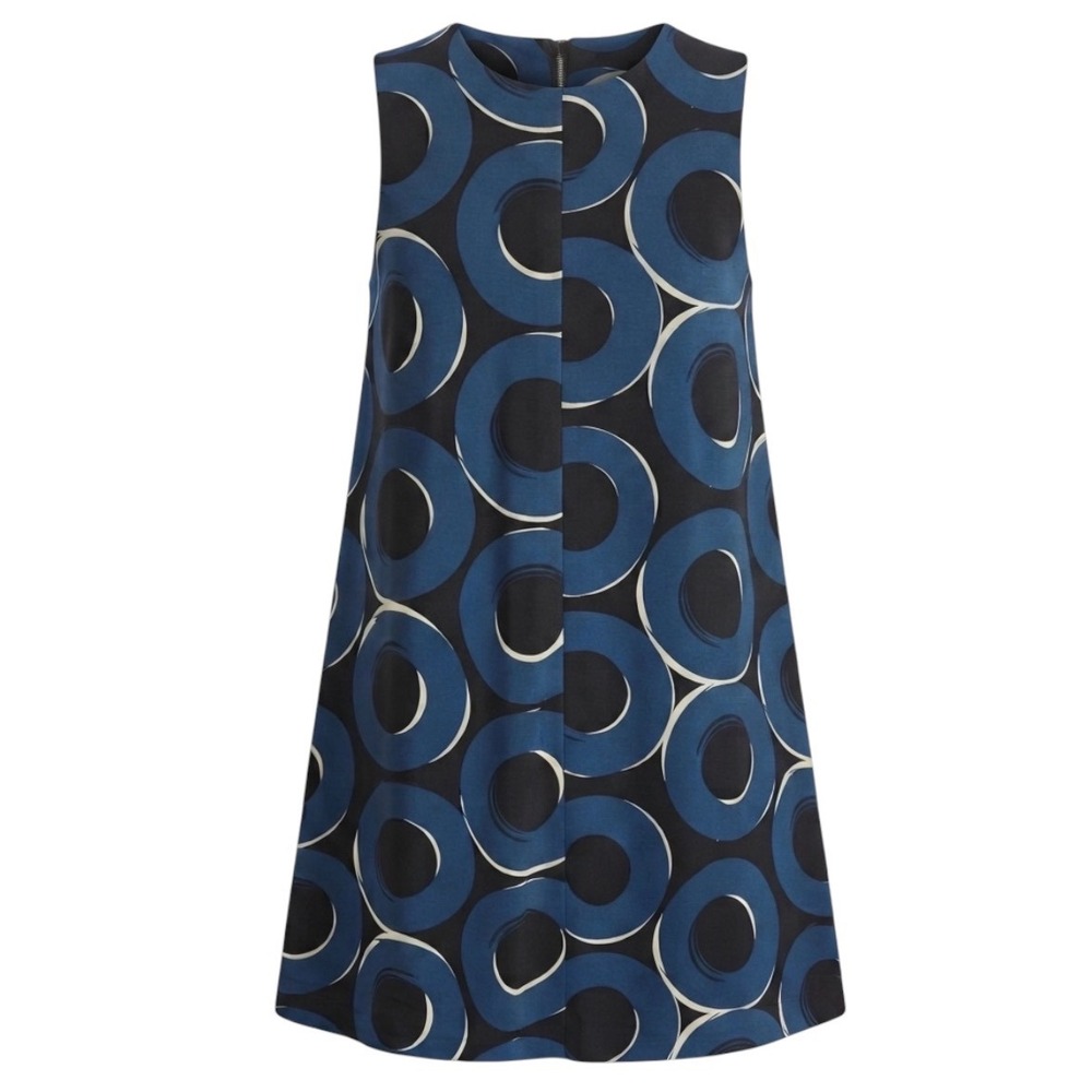 Alfani Women's Size 6 Teal Black Circle Print Sheath Dress Pleat Front Retro Zip - Picture 1 of 12